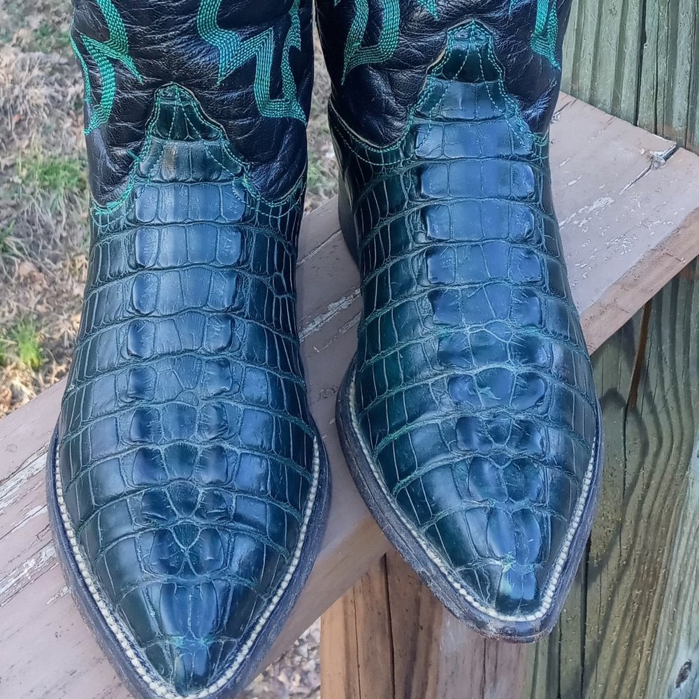 GREEN J&S Custom Alligator Tail Western Boots